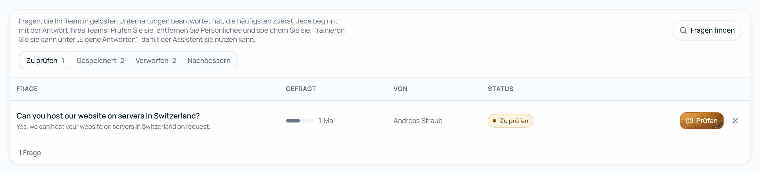 Antwortvorschläge eines Projekts
