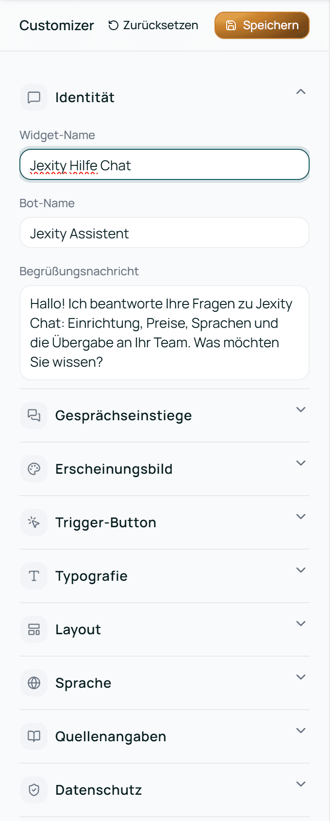 Speichern und Zurücksetzen oben im Customizer