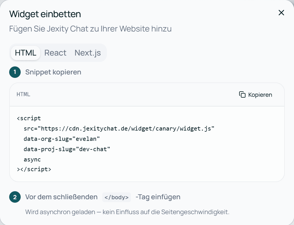 Das Fenster Widget einbetten