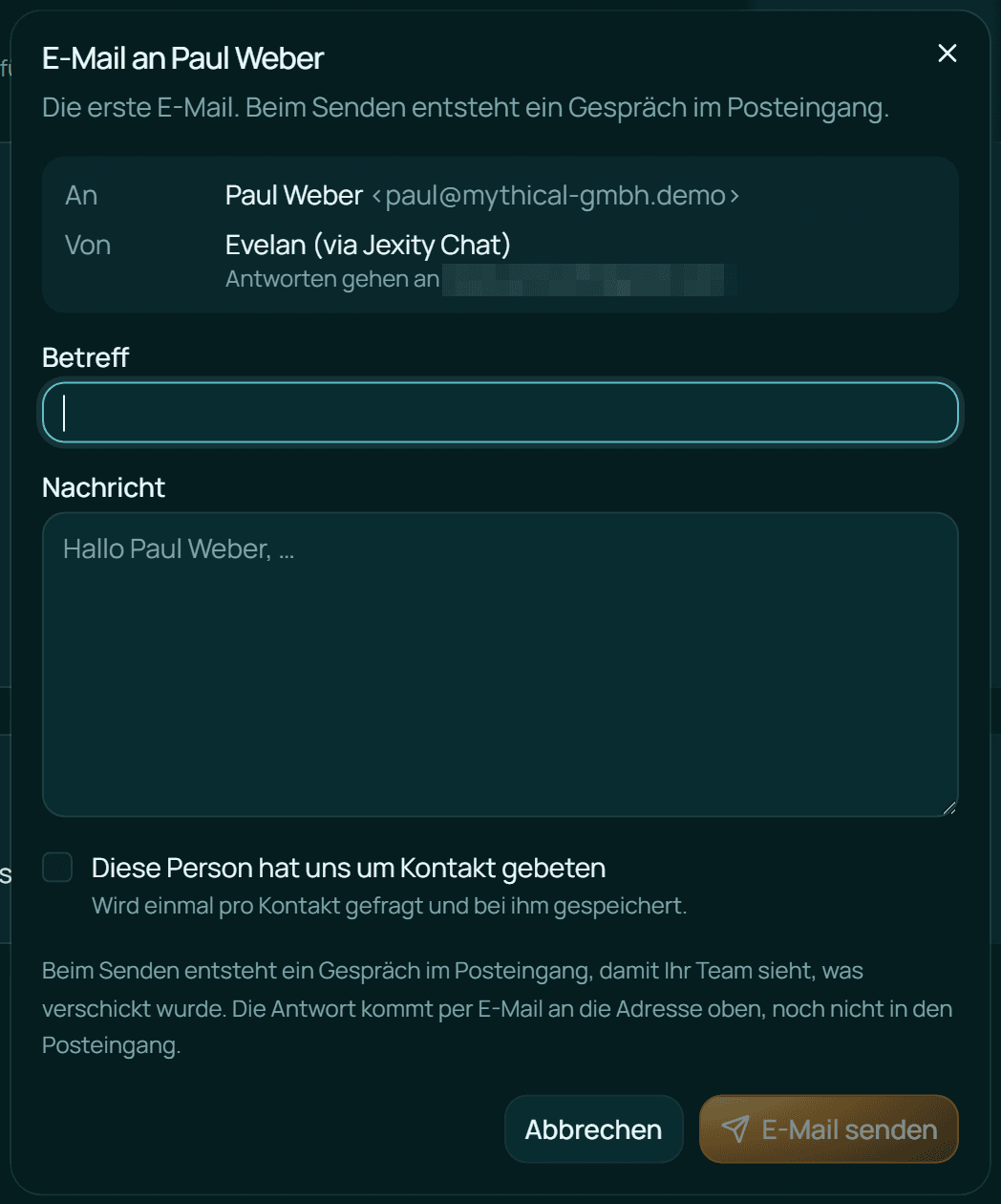 Die erste E-Mail an einen manuell hinzugefügten Kontakt