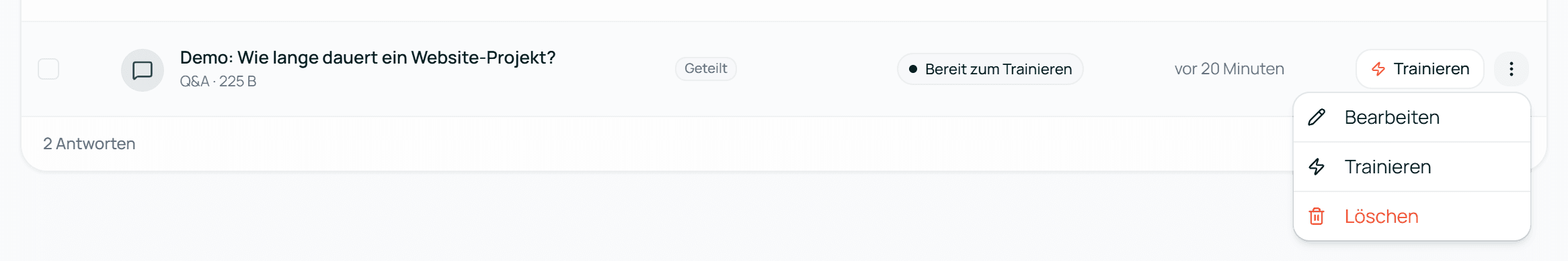 Das Menü einer eigenen Antwort