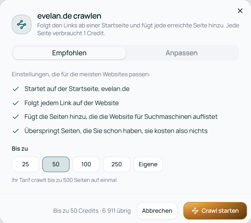 Crawl einrichten