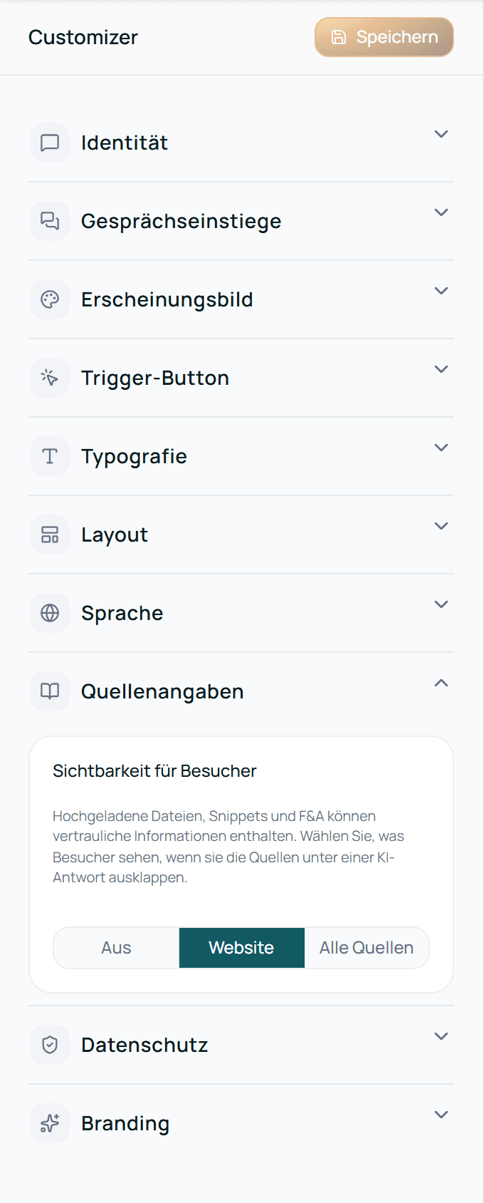 Der Bereich Quellenangaben