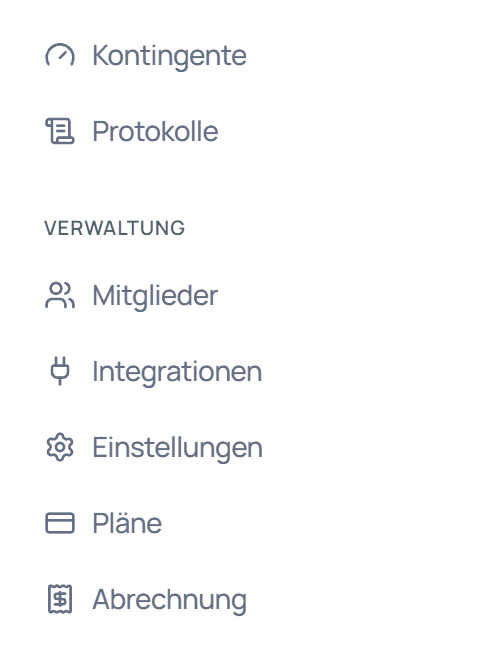 Die Gruppe Verwaltung in der Seitenleiste der Organisation