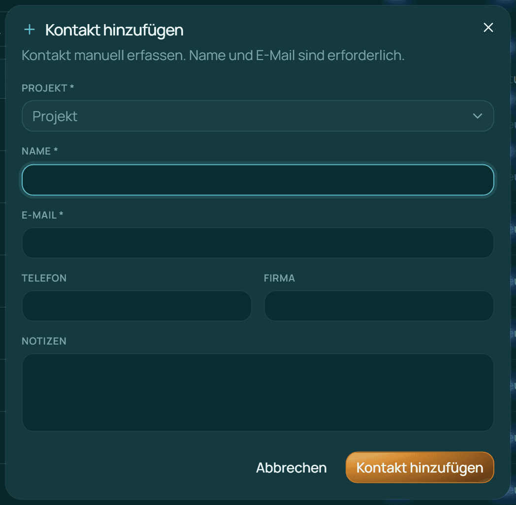 Das Fenster Kontakt hinzufügen