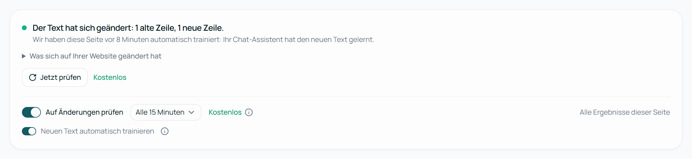 Eine Seite, die nach einer Prüfung mit neuem Text automatisch trainiert wurde