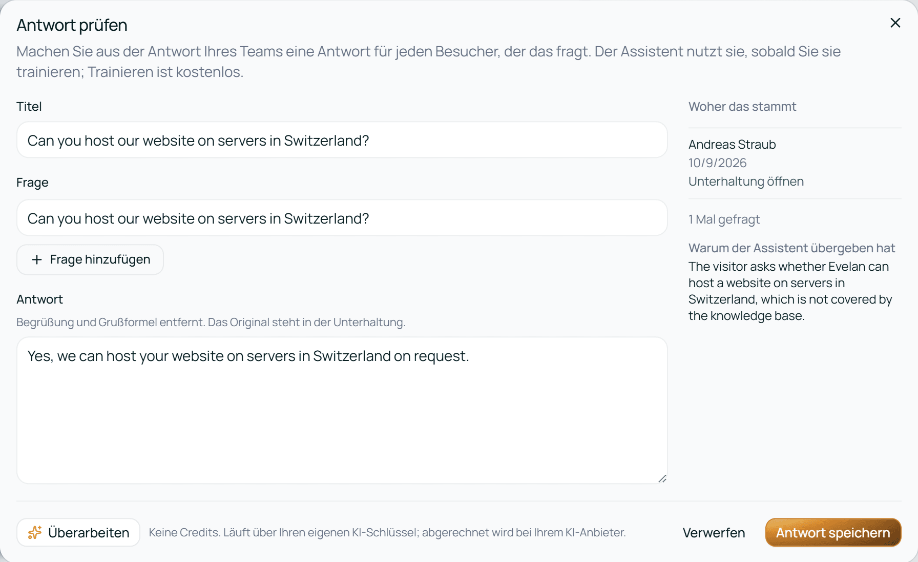 Das Fenster Antwort prüfen