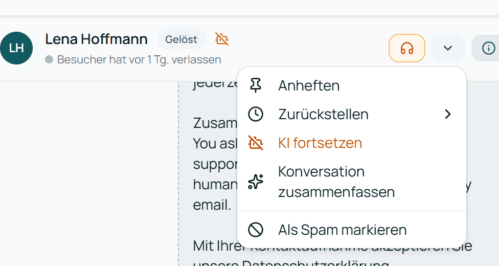 Das Menü Weitere Aktionen