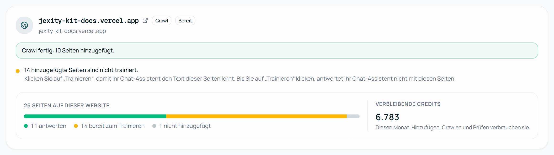 Eine geteilte Website, in einem Projekt geöffnet, ohne Knöpfe, die sie ändern
