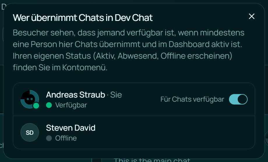 Wer übernimmt Chats in Dev Chat, mit Ihrem eigenen Schalter