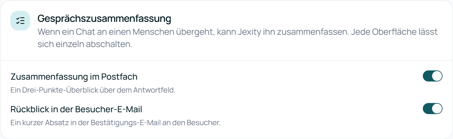 Der Bereich Gesprächszusammenfassung auf der Agent-Seite