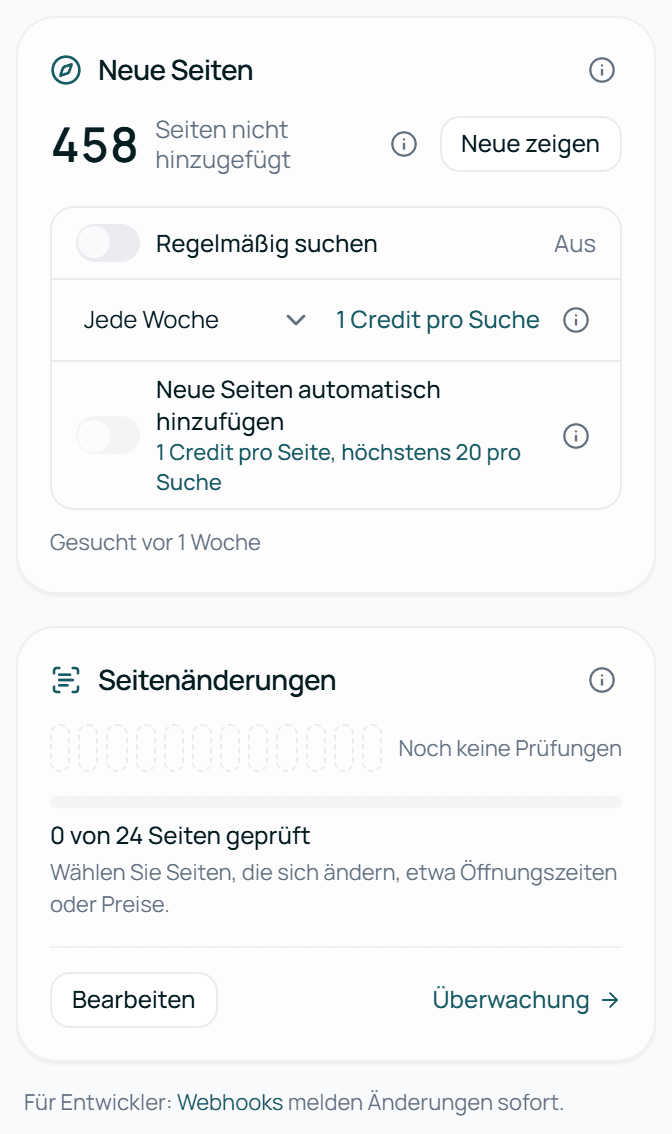 Neue Seiten und Seitenänderungen